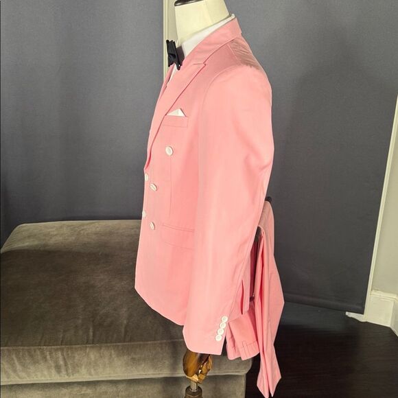 Men’s Pink Slim Fit 2 Piece Suit Double Breasted Peak Lapel Jacket 38 Pants 34 - Picture 5 of 13